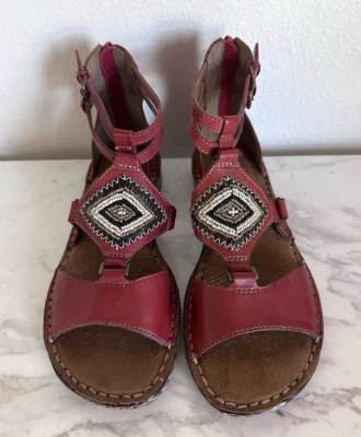 Sandalias Gladiador Naturalizer Rojo Talla 5N Cuero Reconectar Cuentas Boho Hippie Foto 1 de 4