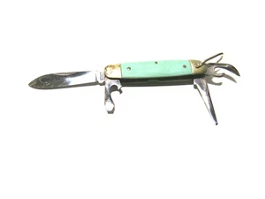 Girl Scouts Folding Knife Green Bottle Opener Wire Cutter Groove Cleaner Vintage - Picture 1 of 4