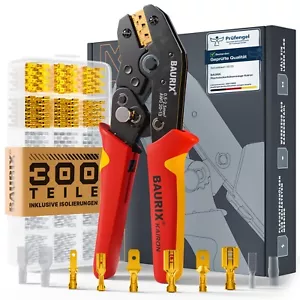 BAURIX® Crimpzange + 300 Flachsteckhülsen 0,50-2,50mm² Set - Crimpwerkzeug - Bild 1 von 8