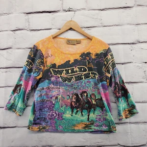 DON'T MESS WITH TEXAS Top Womens Medium Beaded Y2K Vintage Western 3/4 Sleeve - Picture 1 of 12
