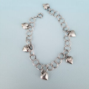 Sterling Silver Puffed Heart Charm Bracelet 925 fits up to 6.5" wrist