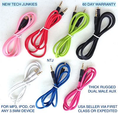 NTJ 3FT RUGGED 3.5mm stereo audio aux auxiliary cable for ipod iphone 4 5 6 plus - Image 1 of 3