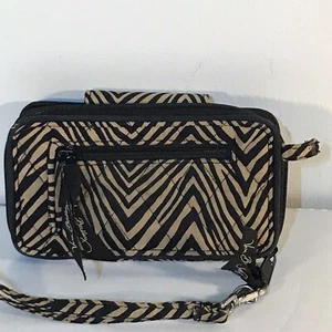 Vera Bradley Beige/Black Zebra Print Zip Around Wristlet 6inWX3inH - Picture 1 of 5