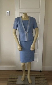 Talbots Women 2Pc Set Blue Textured Suit Dress Single Button Blazer SZ 4 NWT - Picture 1 of 14