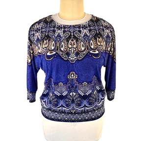JM Collection - Women's 0X Blouse Dolman Half Sleeve Round Neck Regency Paisley - Picture 1 of 14