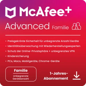 McAfee+ ADVANCED Family Security 2+4 Nutzer, unbegrenzte Geräte, 1 Jahr,Download - Bild 1 von 1