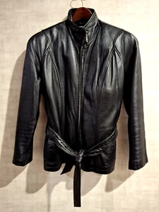 Vintage Wilsons Damen M schwarz Leder Motorrad Jacke Full Zip herausnehmbares Futter - Bild 1 von 24