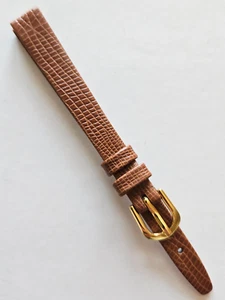 10mm - Tan Lizard Pattern / Smooth Leather Watch Band - ( Gold Buckle ) - Picture 1 of 3