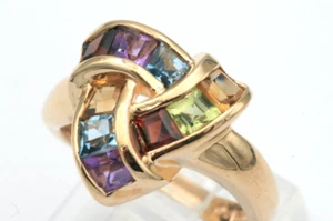 Multi Color Gemstone Ring 14K Gold Peridot Citrine Garnet Topaz Amethyst - Afbeelding 1 van 5