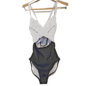 Eomenie Badeanzug Einteiler M schwarz/weiß Bauchkontrolle High Waist Tie Back - Bild 1 von 16
