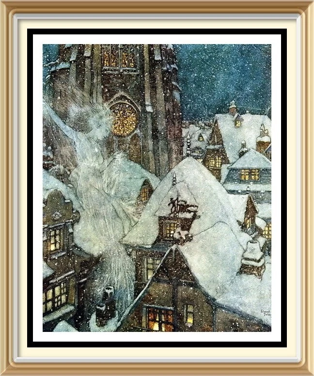 Original c1975 EDMUND DULAC Print Christmas Snow Queen Fairy MANY WINTER'S NIGHT - Image 1 of 1