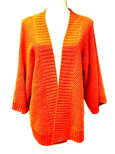 Chico's Orange Open Front Knit Sweater Dolman sleeves 46 inch bust - Picture 1 of 5
