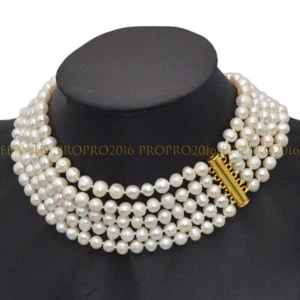 Collar Gargantilla de Perla Cultivada Akoya Blanco de 14,5 pulgadas 5 Filas 7-8 mm - Imagen 1 de 6