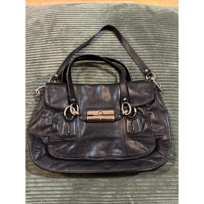 Coach Black Leather Satchel Shoulder Bag Silver Hardware Turn Lock - Image 1 of 4