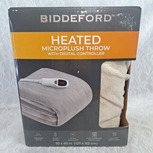Microplush Heated Electric Throw Blanket Biddeford Beige Digital Control Soft - Picture 1 of 8