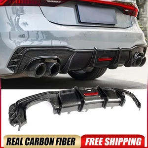 For Audi S7 A7 S Line C8 2019-2024 REAL CARBON Rear Bumper Diffuser Lip W/Light - Picture 1 of 15