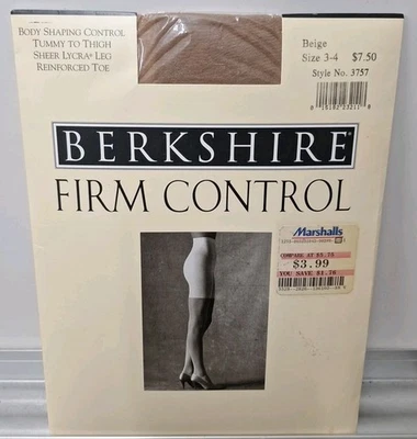 BERKSHIRE FIRM CONTROL SIZE 3-4 Beige REINFORCED TOE PANTYHOSE New Sealed - Image 1 of 4