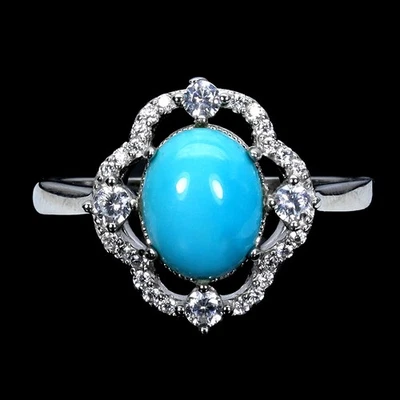 925 Sterling Silver Ring Oval Turquoise 9x7mm Natural Gemstone Jewelry Size 8.5 - Image 1 of 4