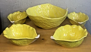 Vintage Secla GELB Kohlblatt GROß 10" Servierschüssel mit 4 SUPPENSCHALEN Portugal - Bild 1 von 19