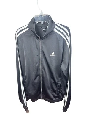 Jaqueta Adidas Masculina Grande Zíper Completo Pista Atlética Três Listras Preta Branca - Imagem 1 de 4