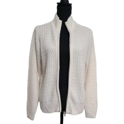 Dressbarn Ivory Long Sleeve Full Zip Acrylic Sweater Women’s Size M - Image 1 of 4