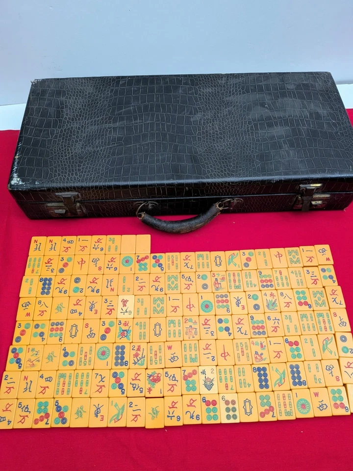 Vintage Butterscotch Bakelite Mahjong Set 148 Tiles Game - Image 1 of 4