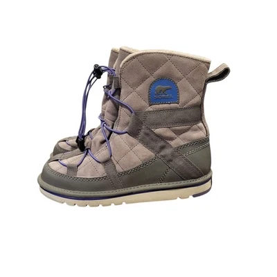SOREL Kids Newbie Light Grey/Purple Lotus Snow Boots Size 6 - Image 1 of 4