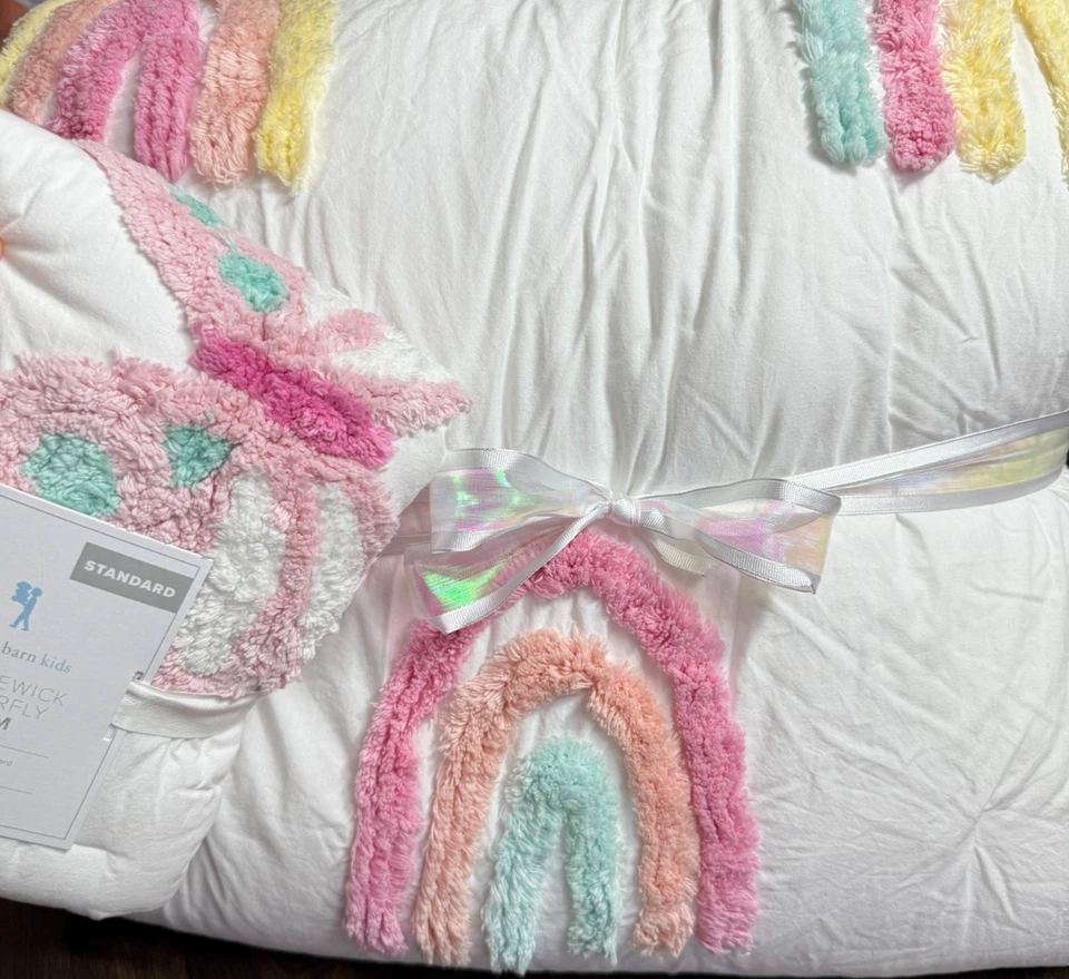 POTTERY BARN KIDS CANDLEWICK ~ ARCO IRIS Y MARIPOSA ~ JUEGO DE EDREDÓN, DOBLE/ESTÁNDAR Foto 1 de 4