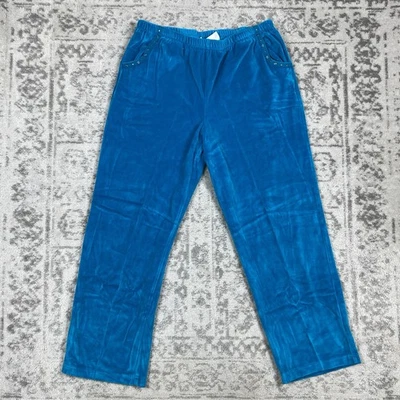 VTG Alfred Dunner Pull On Pants Velour Y2K Velvet Blue Elastic Waist Size 16 - Image 1 of 4