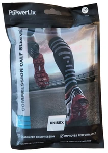 Powerlix Compression Calf Sleeve Pair Unisex Size S/M Gray / Black - Picture 1 of 3