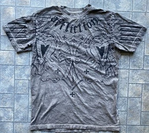 T-shirt uomo Affliction taglia small grigio nero croce aquile Y2K - Foto 1 di 13