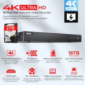 Hikvision oem DS-7616NI-Q2/16P 16CH 16poe 4K NVR HDMI Network Recorder - Picture 1 of 4