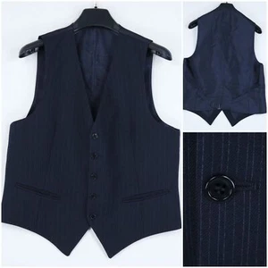 Mens Waistcoat Medium Size US 40 Vintage Blue Striped Formal Dress Vest - Picture 1 of 8