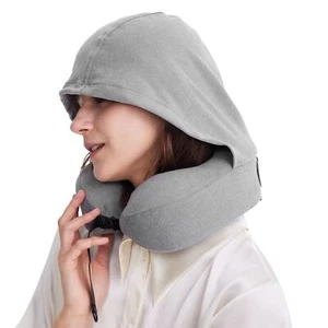 Travel Pillow with Hood for Airplane 100% Pure Memory Foam Hooded Neck Pillow... - Picture 1 of 6