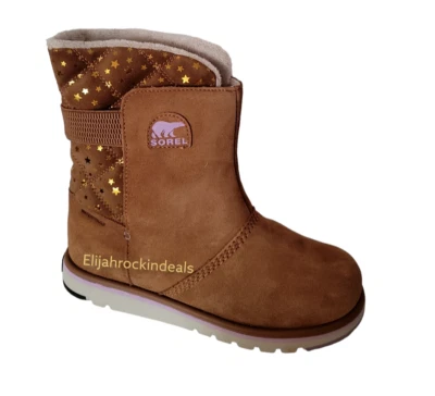 NUEVO SOREL BIG KIDS RYLEE ALCE MARRÓN GAMUZA ESTRELLAS BOTAS IMPERMEABLES TALLA US 7K = 8 W Foto 1 de 4