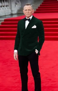 Velvet Men's Suit Peak Lapel Double Breasted Wedding Groom Red Carpet Formal Fit - Picture 1 of 23