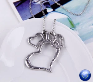 COLGANTE TRIPLE CORAZON JOYAS COLOR PLATEADO CADENA ORO LAMINADO MUJER COLLAR - Bild 1 von 10
