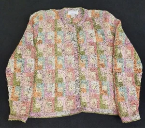 South Cotton Womens Knitted by Hand Cardigan Sweater Size L Multicolor #1722 - Picture 1 of 14