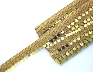 9 Yard Gold Sequence Sari Border Sheer Tissue Fabric Lace Trim Sew On Embellish - Picture 1 of 5