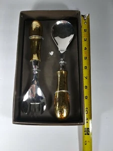 Servierlöffel und Gabel Metallic Silber Gold Chrom Farbe Unikat Neu im Karton - Bild 1 von 5