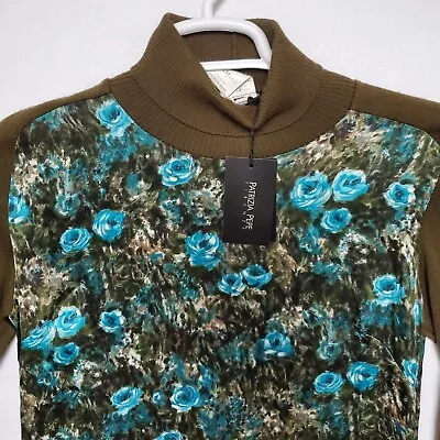 Patrizia Pepe Firenze Women Size 6 US 42 IT Olive Turquoise Designer Silk Shirt - Image 1 of 4