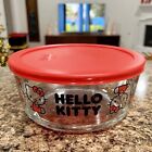Pyrex Hello Kitty 7 filiżanek czerwono-czarny szklany schowek na żywność z pokrywką *NOWY BEZ METKI *