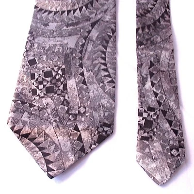Bachrach Men's Tie 100% Silk Silver Gray Black Square Diagnol Triangle Necktie - Image 1 of 4