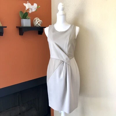 $468 Vestido Combo Halston Heritage Talla 4 S Sin Mangas Cuero Oveja Bronceado Carrera Foto 1 de 4