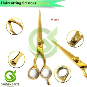 Gold Color Barber Hair Cutting Scissors Hairdressing 6'' Shears - Picture 1 of 1