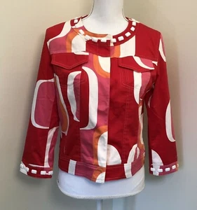Damen Jacke, Größe 6, rot weiß orange rosa, Margaret Francis, Druckknöpfe, gefüttert - Bild 1 von 9