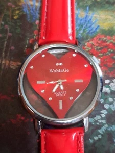 Ladies Red Heart WoMaGe Quartz Watch (Red Band) - Picture 1 of 3