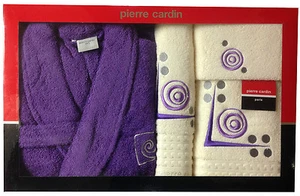 JUEGO DE TOALLAS ALBORNOZ DE LUJO PIERRE CARDIN 4 PIEZAS PÚRPURA CREMA BORDADO ALGODÓN - Imagen 1 de 1