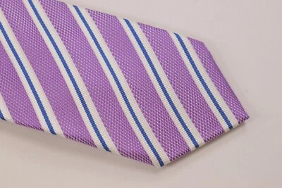 Dolcepunta 全新带标签领带浅紫色带白色和蓝色条纹丝绸  — 第 1/4 张图片