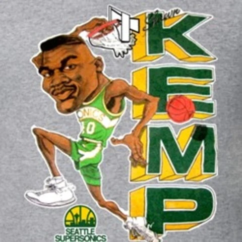 Retro SHAWN KEMP Seattle Supersonics Caricature Shirt - Heather Gray - Mens L Cover